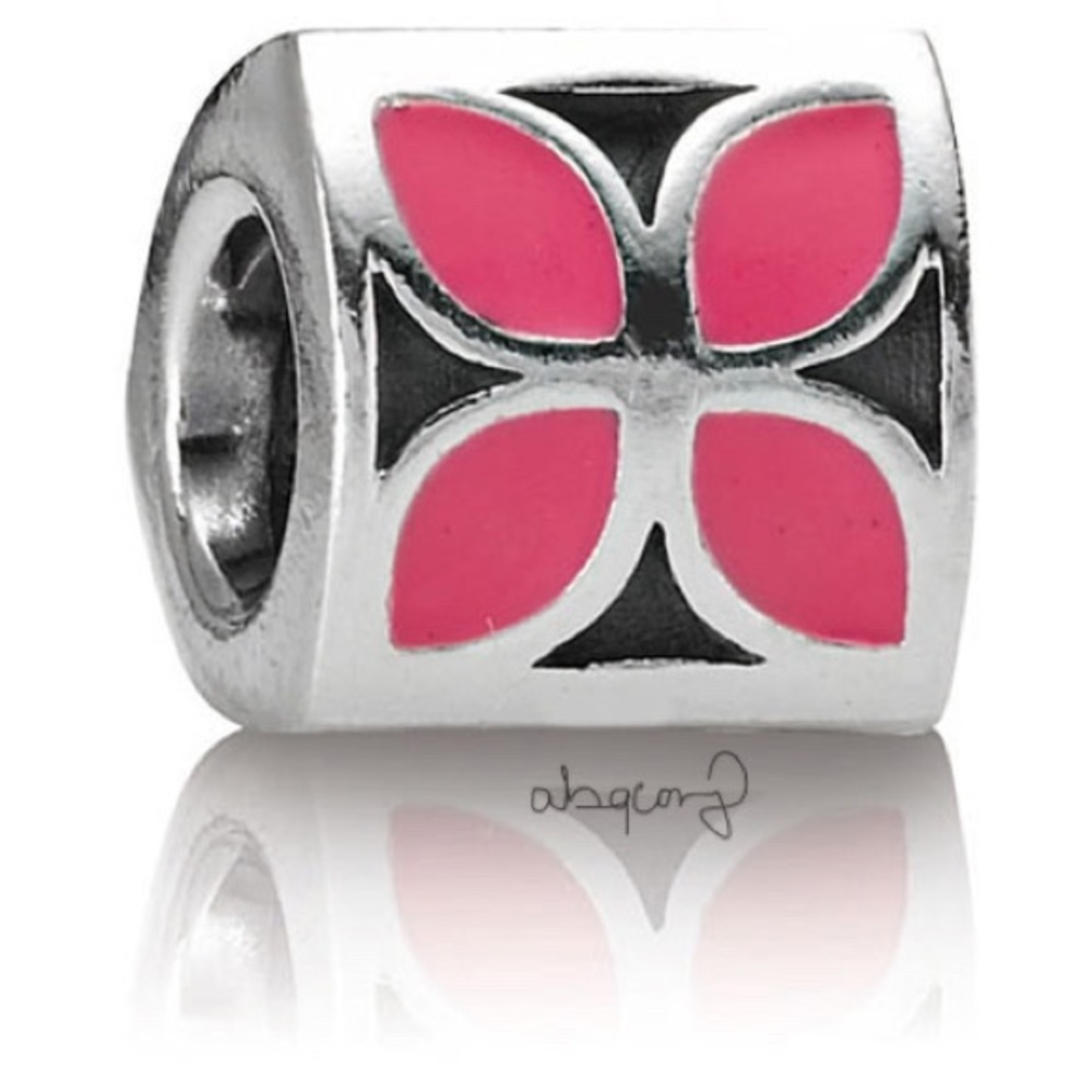 EUC Pandora 790437EN05 Sterling Silver Bead w/ Pink Enamel Flowers